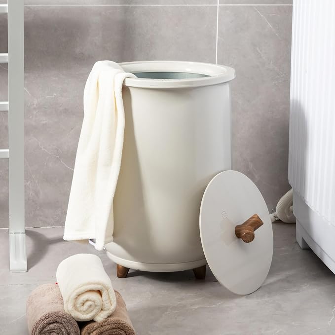 Giantex Towel Warmer Bucket, 23L Large Hot Towel Bucket for Bathroom Spa, Wood Handle, 3 Heating Modes, Adjustable Timer & Auto Shut Off, Fits Up to Two 40" x 70" Oversized Towels, Blankets, Gray