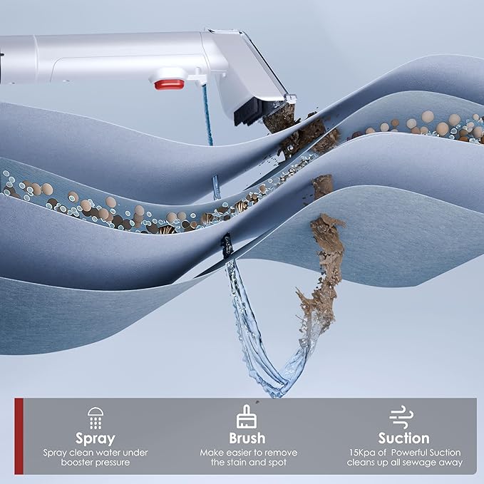 WURESE Portable Upholstery and Carpet Cleaner Machine, 15Kpa Spot Cleaner Deep Cleans Pet Stains, Couch Cleaner with 3 Tools and Self-Cleaning System for Area Rugs, Furniture, Stair, Car, Rose