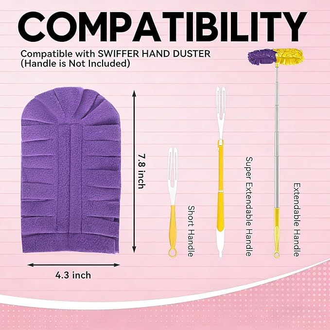 Duster Refill for Swiffer Duster, 50 Count Heavy Duty Duster Refills with 2 Handle & 6 Pack Reusable Duster Refill for Swiffer Duster Extended Handle for Cleaning