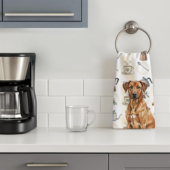 Caroline's Treasures Rhodesian Ridgeback Coffee Bar Kitchen Towel Velour Plush Front and Cotton Loop Back Machine Washable
