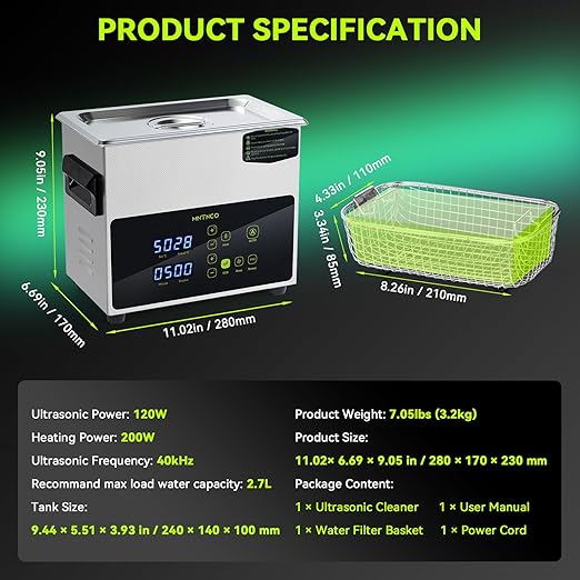 3L Ultrasonic Cleaner, One-Touch Cleaning,Heating, Deep Mode, ECO Energy-Saving Ultrasonic Cleaning Machine Excellent for Labs,Carburetor,Jewelry,Dentures,Automotive & Industrial Parts.