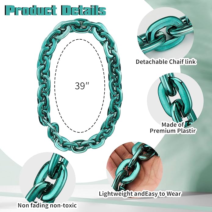 Passed colorfast test,Large Plastic Chain Necklace, 2 Pack / 4 Pack Optional,Hip-hop Rapper Big Chunky Fake Necklace , Super long Detachable, Non-fading Party Clothing Plastic Jewelry Necklace Decoration, Women and Men.