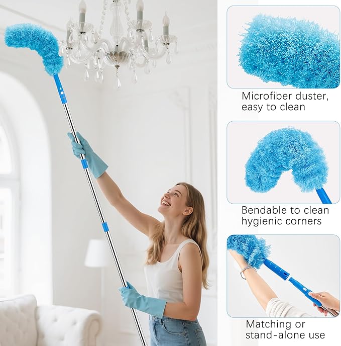 75" Window Squeegee Cleaner Kit with Extension Pole, 360° Rotating Streak-Free Glass Cleaner for High Windows, Shower Doors & Solar Panels – Professional All-in-One Window Cleaning Tools Set