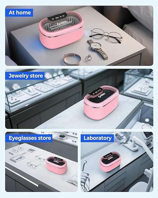 35W Ultrasonic Jewelry Cleaner, 45KHz Retainer Cleaner for Jewelry, 5 Timer & 3 Power Modes, Eyeglasses, Rings, Watch Strap, Dentures - 20oz, 304 Stainless Steel Tank, Quiet <38dB (Pink)