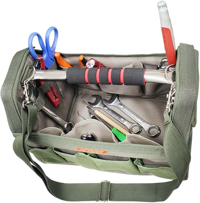 RAVEN 12.5" Green Tool Carry-All | Premium Canvas with Multi-Pockets | Metal Handle & Rubber Feet | 12.5" x 9.5" x 8" | Best for Tools, Crafts & Supplies
