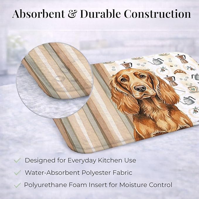 Caroline's Treasures Sussex Spaniel Coffee Bar Dish Drying Mat Absorbent Dish Drying Mat Pad for Kitchen Counter Dish Drainer Mat for Countertop, 14 x 21", Multicolor