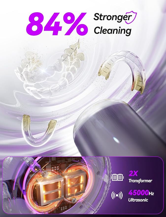 Beser Ultrasonic Retainer Cleaner, 2X Clean, 4X Sterilize, Dental Retainer Cleaner Machine Pod for Aligner, Nightguard, Mouth Guard, Denture Cleaner, Oral Dental Care, IPX6, 200ML, Pink