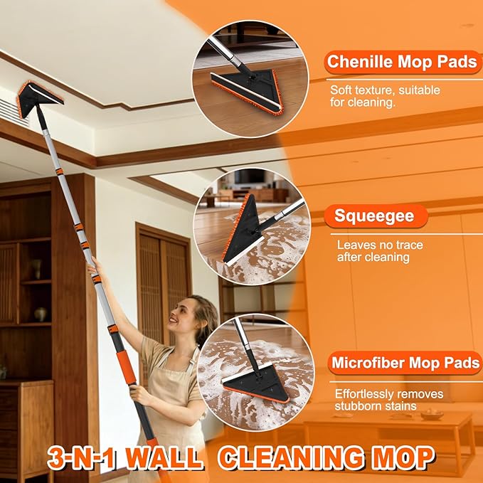 SISUPASSIE 30FT Reach Duster Cleaner Kit, Dusters for Cleaning with Extension Pole, Baseboard & Wall and Window Cleaner Mop for Fan Blades, High Ceiling and Cobweb
