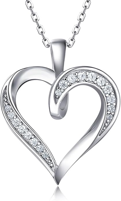Billie Bijoux Silver Love Heart Necklace 925 Sterling Silver Platinum Plated Round CZ Woman's Jewelry Gifts for Women