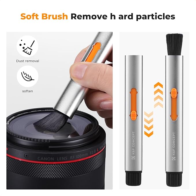 K&F Concept® Versatile Switch Lens Cleaning Pen, Replaceable Pen Tip with Cleaning Brush+Carbon Tip*2+24mm Full-Frame Cleaning Swab*6 for Camera Filters Screen Phone Computer Tablet AR VR Glasses