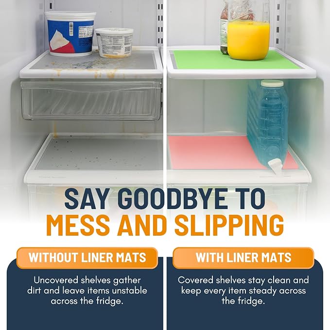 Refrigerator Liners for Shelves (16 Pack) by Linda’s Essentials - Non-Adhesive Shelf or Drawer Liner, BPA-Free Fridge Mats for Kitchen & Cabinets, Easy to Clean, Ideal Household Essentials(MultiColor)