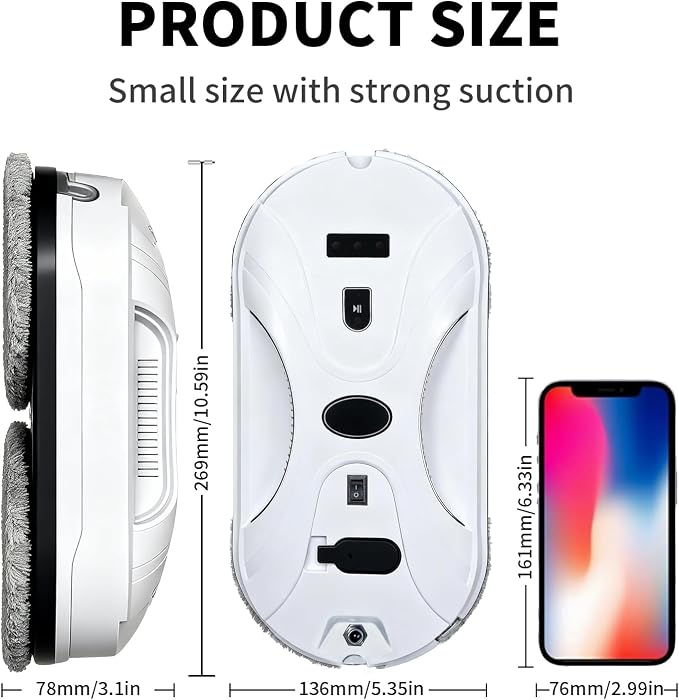 Patiixie Robotic Window Cleaner with 3-Layer Safety AI Path Planing Navigation, 3200Pa Strong Suction & UPS Anti-Drop, Perfect for High-Rise Windows, Glass Doors, Gift for Parents