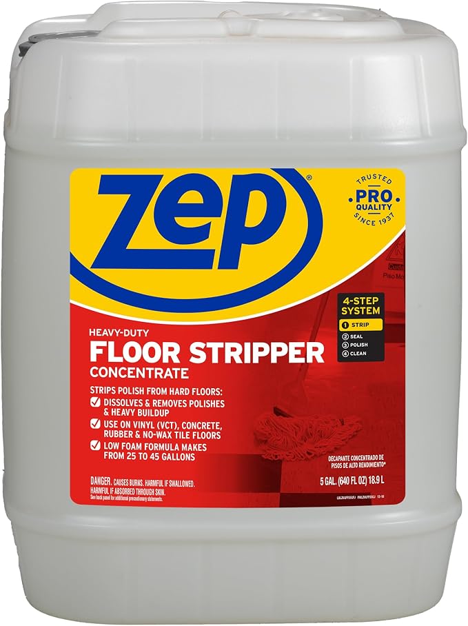 ZEP ZULFFS5G 5GAL Zep Floor Stripper | Dissolves and Removes Polish and Heavy Buildup, Use on Vinyl (VCT), Concrete, Rubber, and No-Wax, 1 Pail