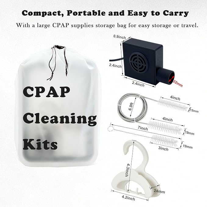 CPAP Cleaning Kit with Hose Dryer for Universal 22mm Tubing, Cpap Cleaner Supplies Includes Collapsible Wash Basin, Hose & Mask Brush, CPAP Holder & Hose End Caps | Make Cpap Cleaning Easier