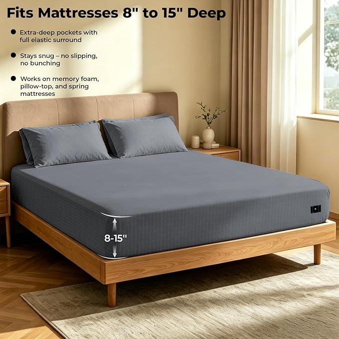 Grounding Sheets Twin 10% Silver Fiber Grounding Fitted Sheet Earth Bed Sheet with Outlet Tester,Adapter,Cord，Wool Dryer Balls,Laundry Bag (39"x75"x15",Gray)