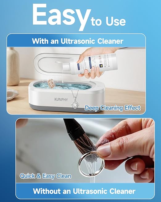 kunphy Jewelry Cleaner Solution -Ultrasonic Cleaner Solution for Gold, Silver, Platinum Diamonds and Non-Porous Precious & Semi-Precious Jewelry 1.7 oz(50ml)