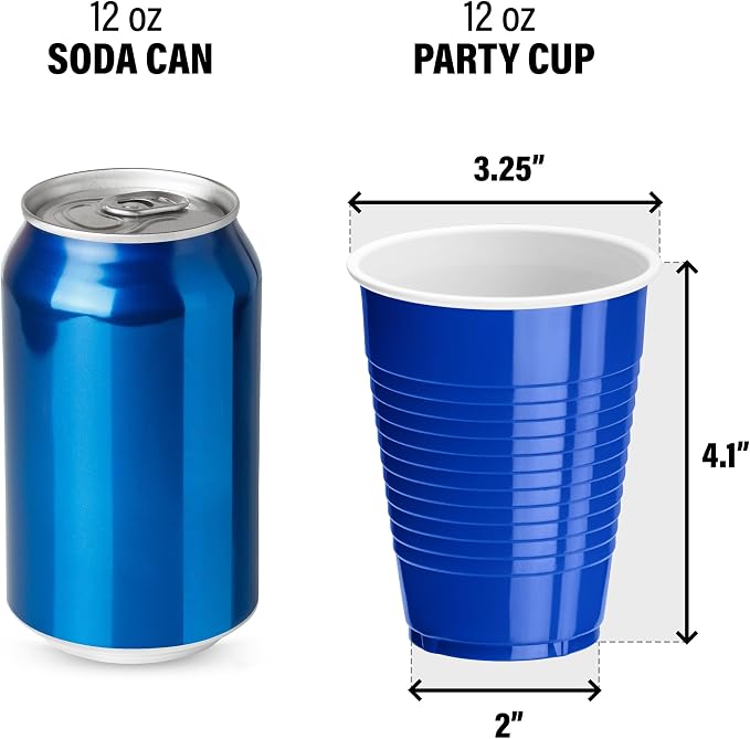 DecorRack Blue Plastic Cups, 12 oz Disposable Cups, Party Supplies (150 Count)