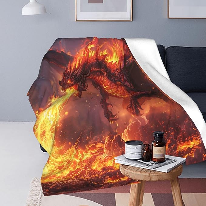 Fire Dragon Blanket Red Cool Dragon Decor Throw Blanket Cozy Plush Flannel Fleece Warm Soft Lightweight Fuzzy Blanket Dragon Lovers Gifts for Boys Girls Teens Women for Bed Sofa Couch 60"X80"