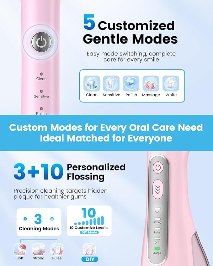 JTF Electric Toothbrush with Water Flosser Combo: 2-in-1 Portable Oral Clean Kit for Effective Yet Gentle Brushing & Flossing, Multiple Modes for Braces & Sensitive Gums Care, Cordless for Home Travel