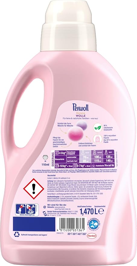 Perwoll Renew Wool & Fine Fabric Care (1 x 21 Wash Loads) Liquid Detergent for Wool, Silk and Fine Fabrics