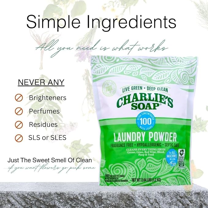 Charlie’s Soap Baby Variety Pack Pre Spray 32 Oz, Laundry Powder (100 Load), Bundle (Pack of 2)