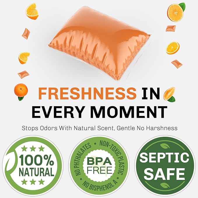 WELLUCK RV Toilet Treatment Drop-Ins, 50 Pack - 50 Week Supply Black Tank Deodorizer | Breaks Down Waste & Tissue | Septic Safe Treatment for RV, Camper, Marine Toilet | Citrus Scents