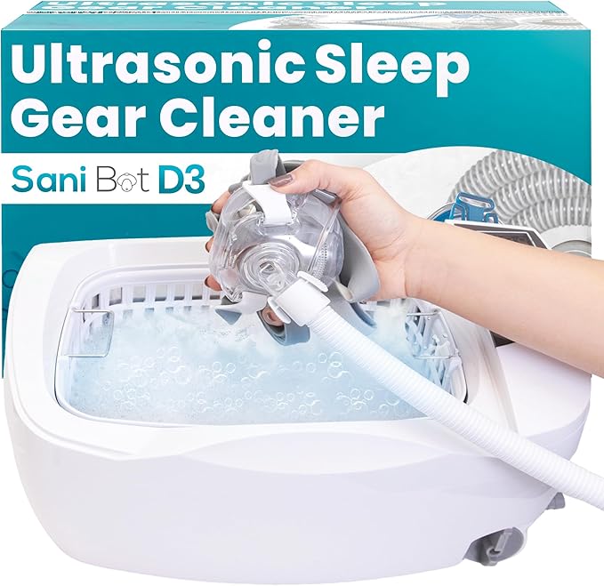 Sani Bot D3 Sleep Gear Cleaning – Cleaner with 60 Tablets, Ideal for Home Use and Sleep Gear, Mask, Hose Maintenance – Stainless Steel Reservoir 3 Liter Tank (9.8" w x 6.9" h x 3.1" d)