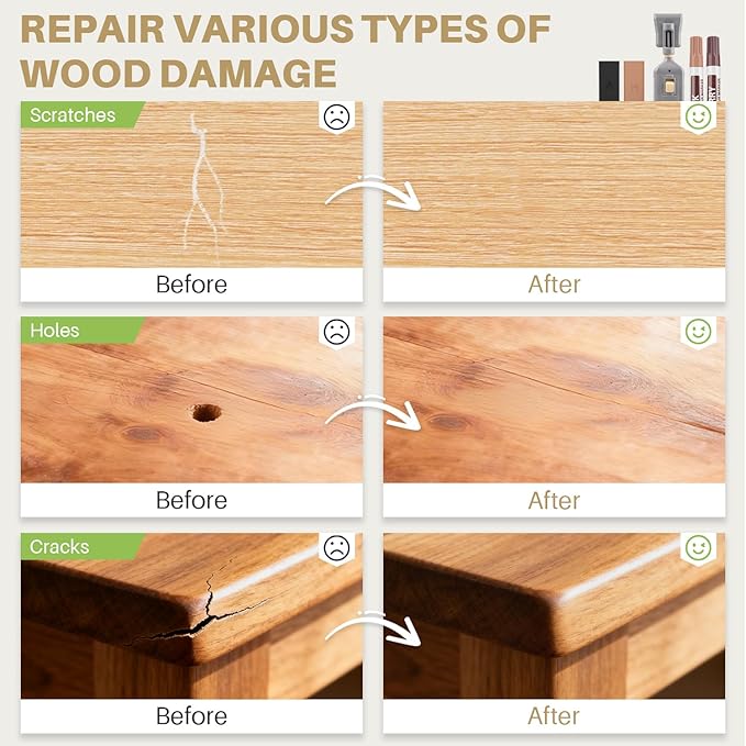 Laminate Vinyl Floor Repair Kit - Set of 22 Wood Floor Wax Furniture Touch Up Markers, Linoleum Repair Kit Cover Up Scratches, Cracks, Stains for Wooden Door, Floor, Table, Cabinet, Desks