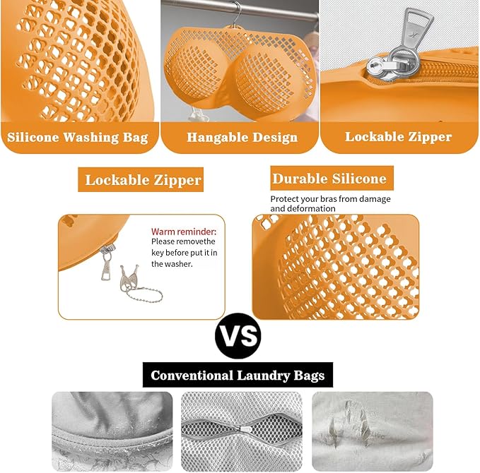 Silicone Bra Washing Bags for Laundry, 2 Pack Lingerie Laundry Mesh Bags, Keep Shape Delicate Wash Bra Bags Prevent Damage, Socks, Underwear, Protective Wash Bags with Lockable Zipper