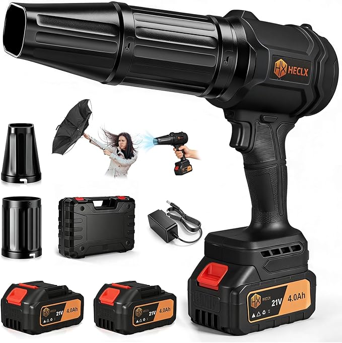 Leaf Blower Cordless, Snow Blower Cordless with Battery and Charger, Car Dryer Air Blower, Handheld Leafs Blower Dryer Air Blowers for Patio Cleaning, Black