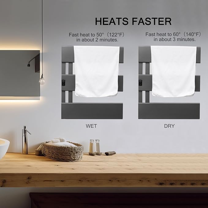 Verida Towel Warmer Rack, Support Hardwired and Plug-in, Wall-Mounted Electric Towel Heater, with Built-in Timer, Waterproof Aluminum Towel Warmer for Bathroom, LV-3S Gray