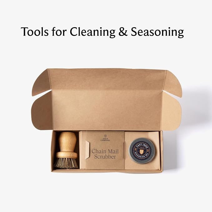 Field Company Cast Iron Care Kit – Chain Mail Scrubber, Natural Fiber Brush & Seasoning Oil for Cleaning & Conditioning Cast Iron