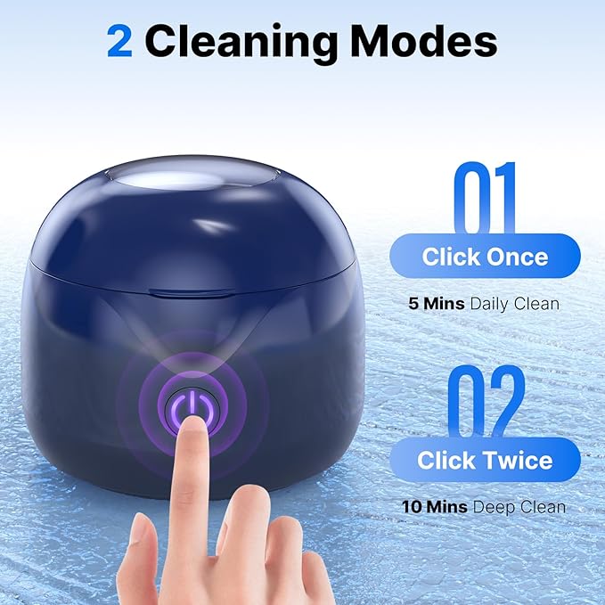CXRUY Ultrasonic Retainer Cleaner - UV Dental Cleaning Pod Night Guard Cleaner for Dentures, Aligner, Braces, Toothbrush Heads, Jewelry (Navy Blue)
