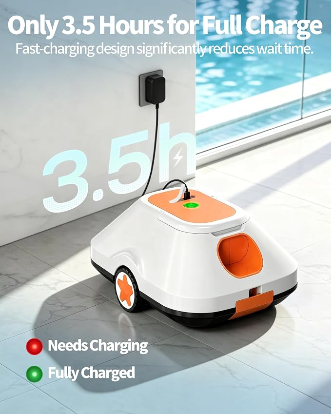 Robotic Pool Cleaner, Automatic Pool Cleaner with 210 Mins Runtime,Cordless Pool Vacuum for Above Ground & Inground Pools Coverage up to 2200 Sq.Ft,Auto-Parking,Easy Retrieve,Light Orange