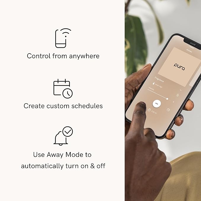 Pura Smart Home Fragrance Device Starter Set - Pura 4 - Scent Diffuser for Home - Includes Fragrance Aroma Diffuser - Square Box, Apple Orchards and Lavender Fields Scent Refills