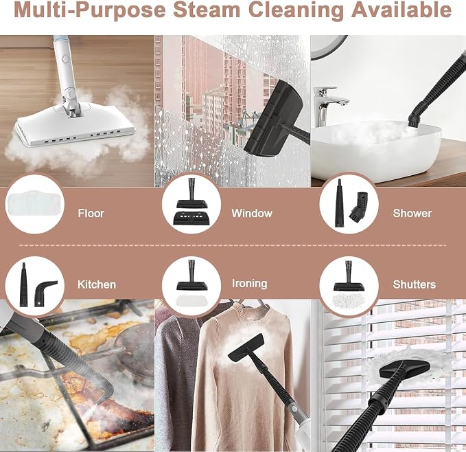6-in-1 Steam Mop, 1200W Rotated Steam Cleaner for Home, 2 Modes, 400ML Removable Tank, 23FT Power Cord, 2 Pads, Multi-Surface Steamer for Hard Floor, Laminate Floor, Tiles Cleaning (Peacock Blue)