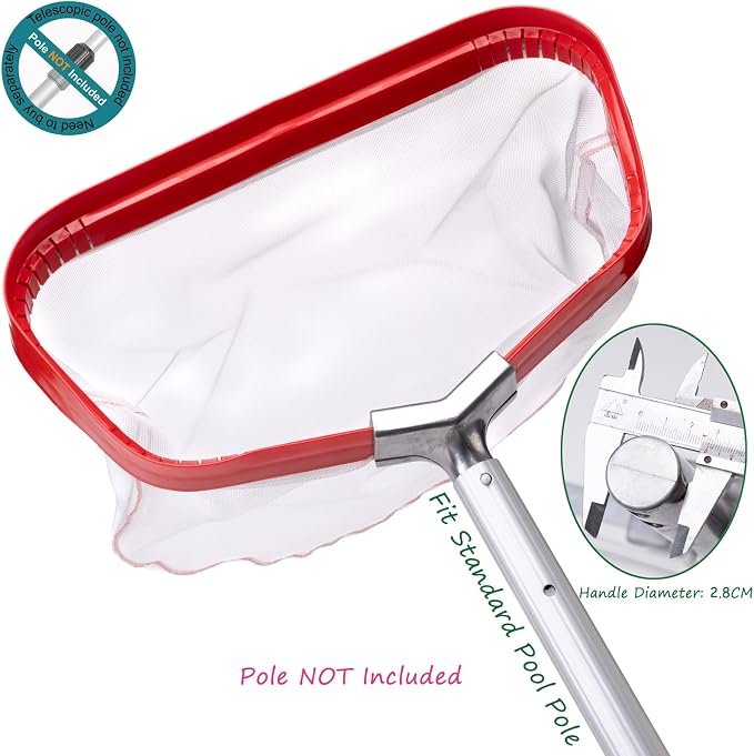 Professional Swimming Pool Skimmer, Heavy Duty Leaf Rake with Aluminum Frame, Anti-Rip Nylon Net Bag for Cleaning Twigs Wet Leaves
