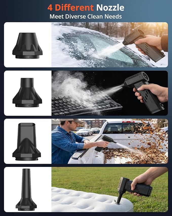 Compressed Air Duster with Removable Battery,Hurricane-Force Electric Air Duster with Brushless Motor,Mini Air Blower,3 Gear Adjustable Cordless soplador de aire,4 Nozzles for PC,Keyboard,Car,Home
