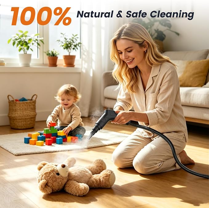Handheld Steam Cleaner, 6-Level Adjustable Handle, 15s Heat-Up, 1800W High-Pressure Steamer for Cleaning with 1.6L Large Tank, Portable Steam Cleaner for Home, Car, Grout, Couch, Floor (White)