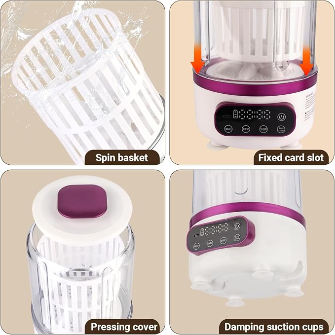3L Portable Washing Machine,3 In 1 Portable Washer-Dryer Combo, Home Mini Underwear-Specific Washing Machine，3 Modes 3000mAh Laundry Machine for apartments, dormitories, travel, and hotels (Purple)