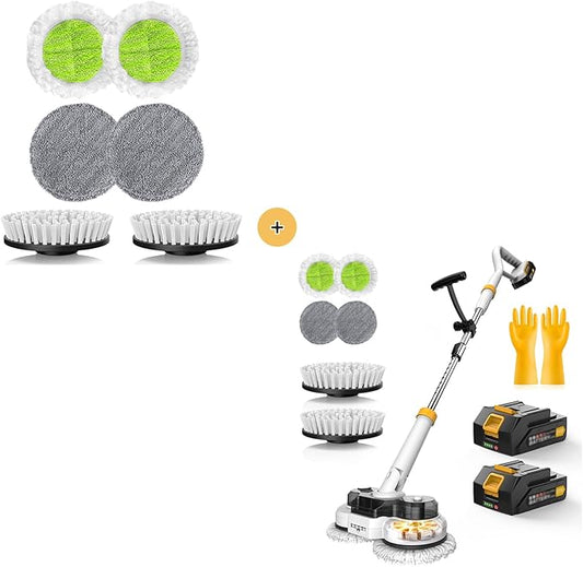 qimedo 6000mAh Battery Electric Mop with 12 Replacement pad and Brush Head, 800RPM Cordless Electric Power Scrubber & Mops for Floor Cleaning, Best Automatic Spin Mops with Smart Display