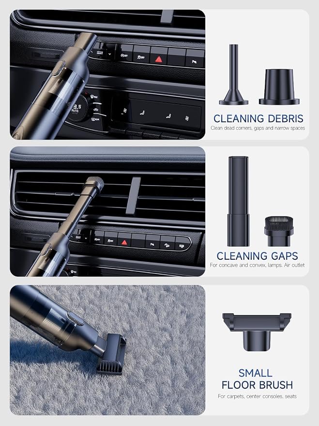 Car Vacuum Portable Cordless, 20000pa 4-in-1mini Handheld Vacuum Cleaner up to 70 Mins Runtime, 3 Suction Modes & USB-C Fast Charge Wet/Dry Hand Held Cleaner Power for Car Home Pet Food Keyboards