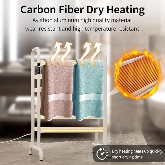 Towel Warmer Rack, Heated Towel Racks for Bathroom, with Timer and Temperature Adjustment, Overheat Protection Function, 12 Heating Rods, Large Free-Standing Suitable for Bathroom, Bedroom