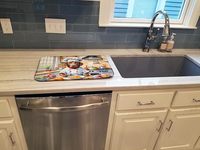 Caroline's Treasures DAC6229DDM Chesapeake Bay Retriever The Chef Dish Drying Mat Absorbent Dish Drying Mat Pad for Kitchen Counter Dish Drainer Mat for Countertop, 14 x 21", Multicolor