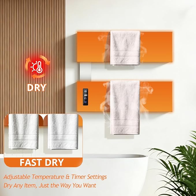 R FLORY Electric Towel Warmer, Wall-Mounted Towel Heater with 2 Bar, Heated Towel Rack with Built-in Timer & Temperature, Waterproof Aluminum Towel Warmers for Bathroom, Plug-in, Brushed Nickel