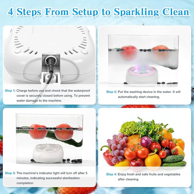 Fruit and Vegetable Washing Machine, Ultrasonic Fruit Veg Cleaner Device with OH-ion Tech, Produce Vegetable Cleaner and Fruit Washer, Plug-In Automatic Veggie Washer for Fruits, Rice, berry