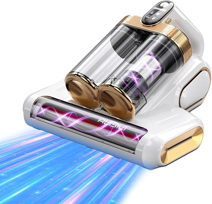 Bed Vacuum Cleaner, Mattess Vacuum with 16Kpa Powerful Suction 253.7nm UV-C Light, Ultrasonic Technology, 42000 RPM/Min Brushroll, Cordless Handheld Vacuum with Dual Bins for Dust, Pet Hair,etc