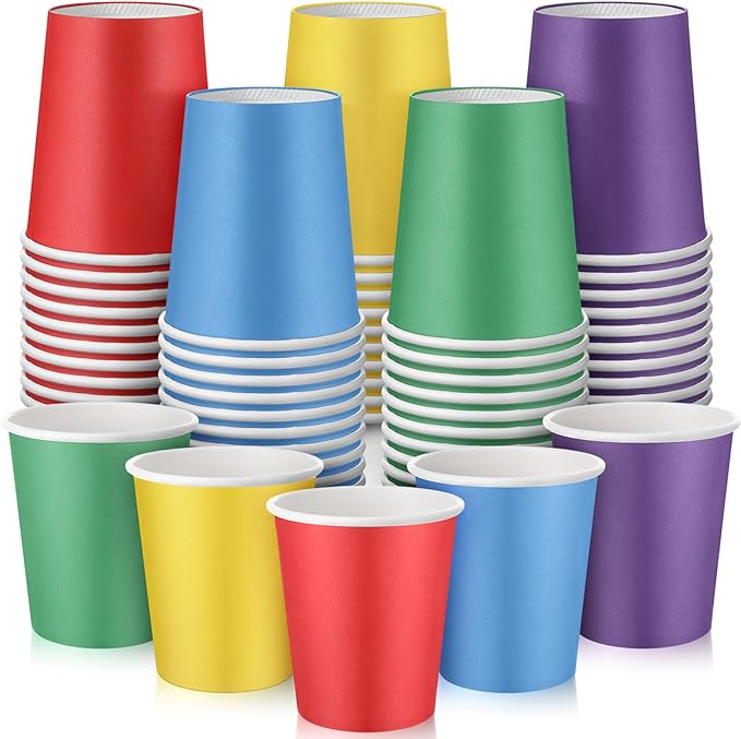 50 Pcs Rainbow Paper Cups 7 oz Disposable Party Cups Bulk for Birthday Rainbow Party Supplies DIY and Holiday Hot Cold Beverage