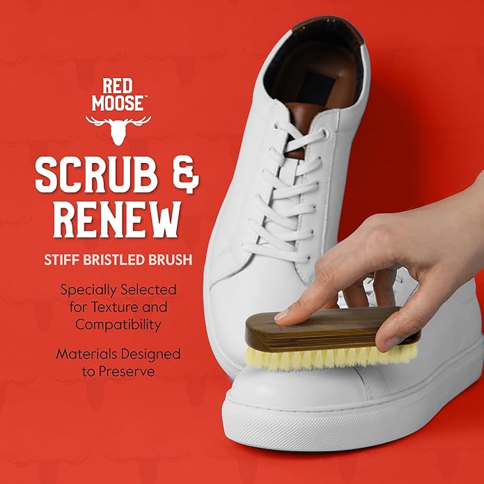 RED MOOSE Shoe & Sneaker Cleaner Kit – Leather, Suede, Nubuck, Canvas & White Shoes with Brush, Foam & Cloth, Made in USA
