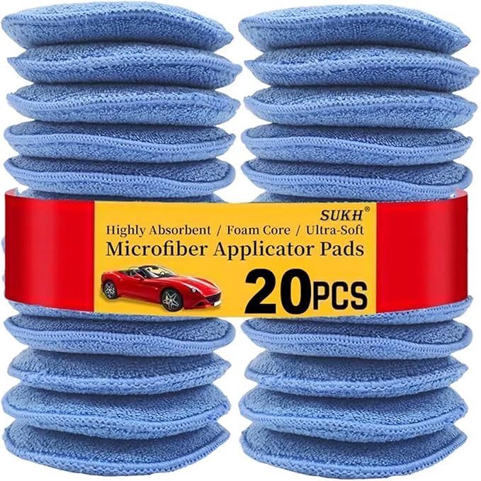 Car Polishing Waxing Sponges Pad 5 Inch 125mm Microfiber Round Motorcycle Auto Wax Applicator Polish Foam Sponges Cleaning Tools(Blue 5Pcs)